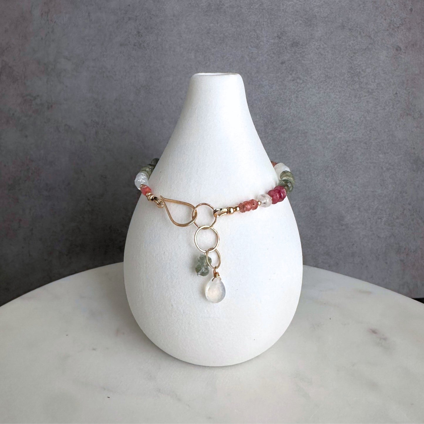 A Light Heart | Gold-Filled Bracelet with Square Moonstone, Pink Tourmaline & Aquamarine