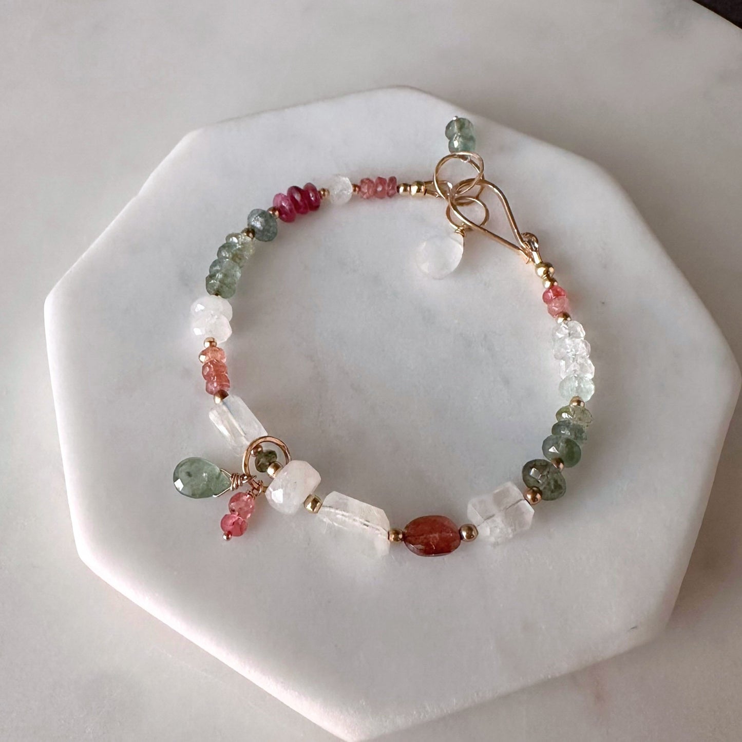 A Light Heart | Gold-Filled Bracelet with Square Moonstone, Pink Tourmaline & Aquamarine