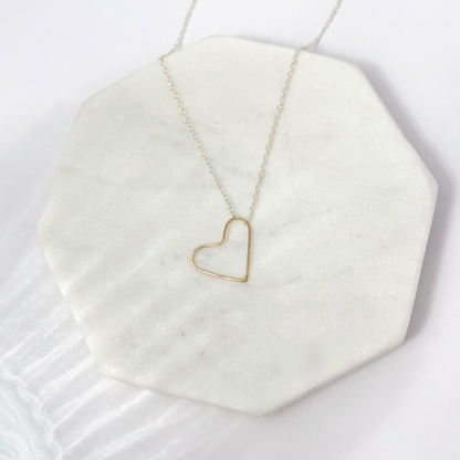 Heart of Gold - Dainty Sterling Silver and Gold Heart Necklace
