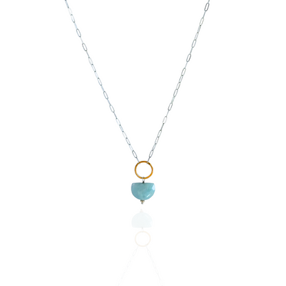 Ocean Serenity - Aquamarine Sterling Silver and Gold Hoop Necklace
