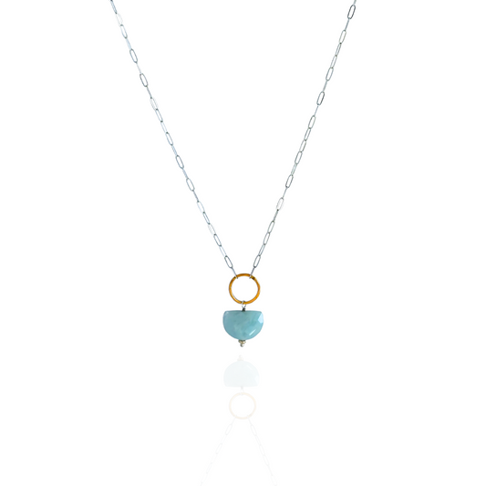 Ocean Serenity - Aquamarine Sterling Silver and Gold Hoop Necklace
