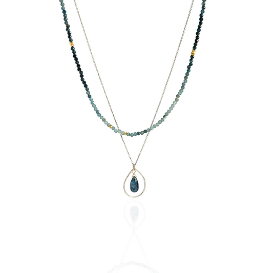 Serene Reflections | Blue Tourmaline, Kyanite & Gold Necklace