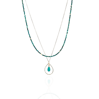 Soulful Connection -  Sterling Silver Double Strand Turquoise and Chrysocolla Necklace