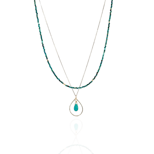 Soulful Connection -  Sterling Silver Double Strand Turquoise and Chrysocolla Necklace