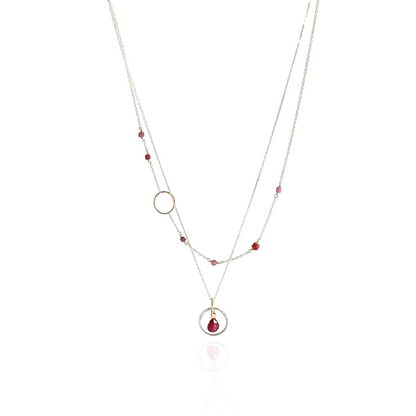 Ruby Radiance - Layered Ruby and Sterling Silver and Gold Necklace