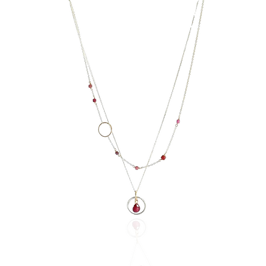 Ruby Radiance - Layered Ruby and Sterling Silver and Gold Necklace