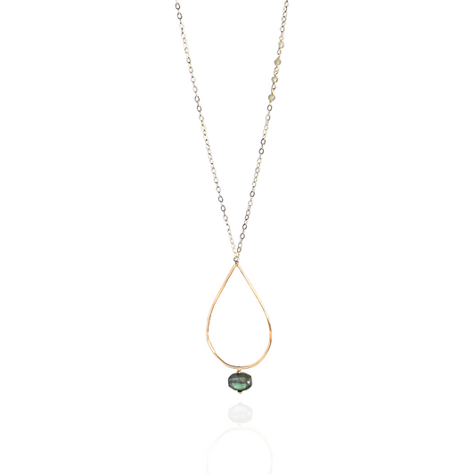 Radiant Wisdom - Sterling Silver and Gold Hoop Labradorite Necklace