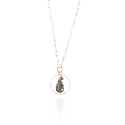 Radiant Insight - Sterling Silver Labradorite & Ruby Necklace