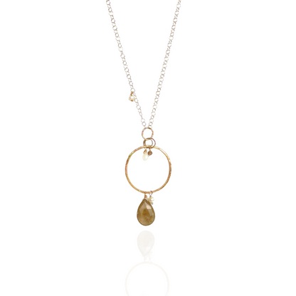 Anchored in Connection - Rutilated Quartz and Pearl Silver and Gold Necklace