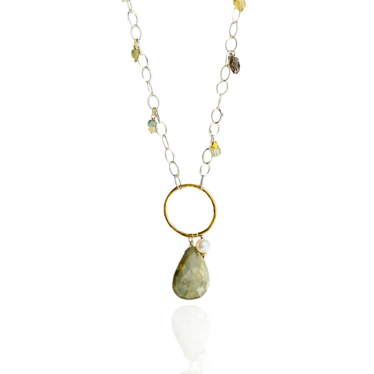 Eye of the Beholder - Boho Leather and Sterling Silver and Cat's Eye Necklace