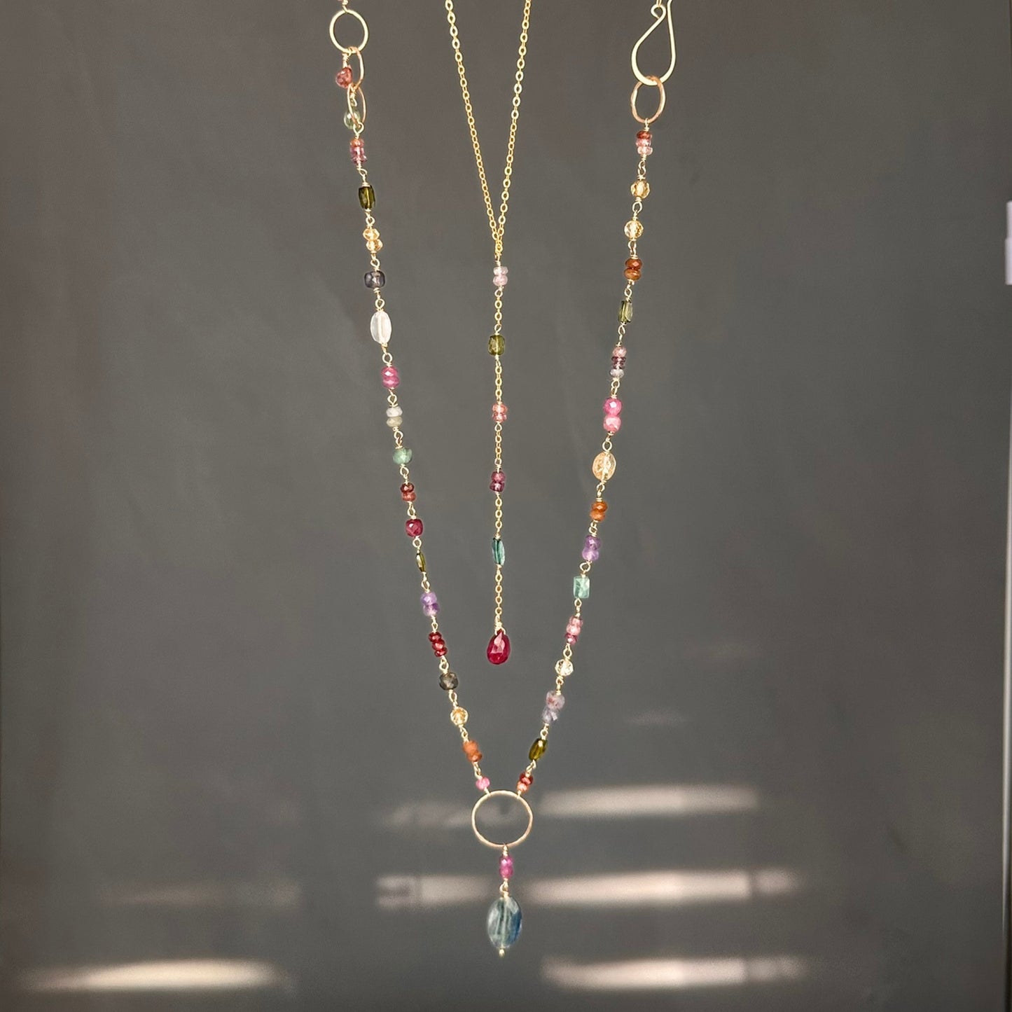 Every Shade of You | Gold-Filled Long Necklace with Tourmaline, Amethyst, Citrine, Peridot, Ruby & Blue Kyanite