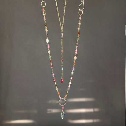 Every Shade of You | Gold-Filled Long Necklace with Tourmaline, Amethyst, Citrine, Peridot, Ruby & Blue Kyanite