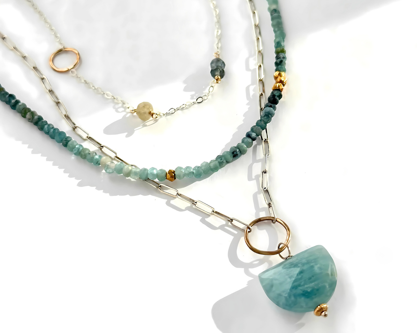 Ocean Serenity - Aquamarine Sterling Silver and Gold Hoop Necklace