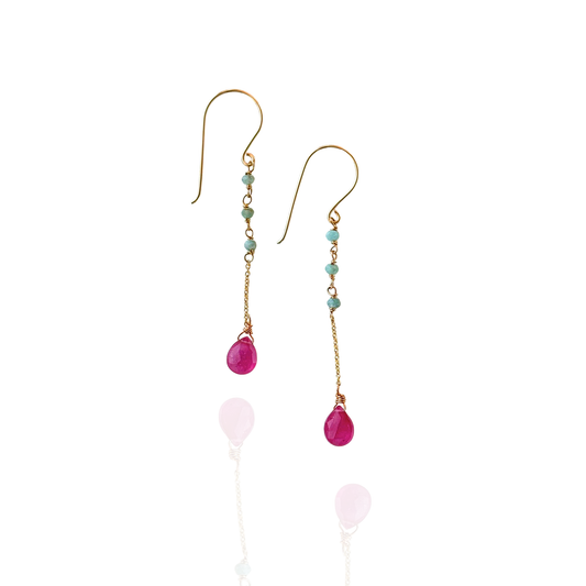 Heart Steady | Ruby & Blue Tourmaline Gold Chain Earrings